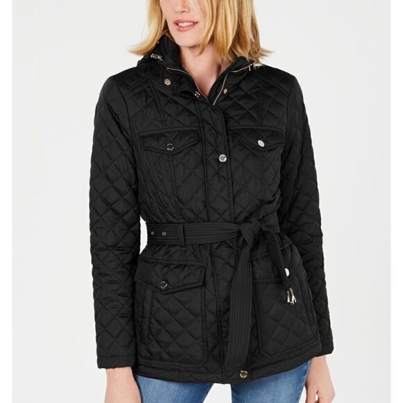 MICHAEL Michael Kors Womens Belted Quilted Jacket Black Extra Small NWT - Picture 1 of 9